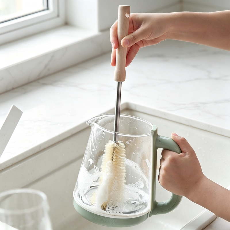 Baby Food Dispensing Spoon - Long Wooden Handle Bottle Brush Baby